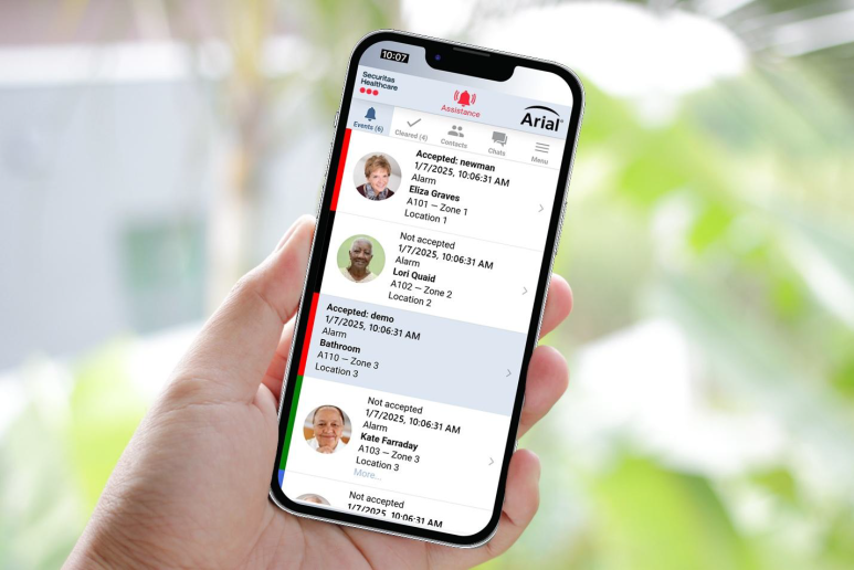 (사시큐리타스 헬스케어 에리얼(Arial) 모바일 어플리케이션 모습)